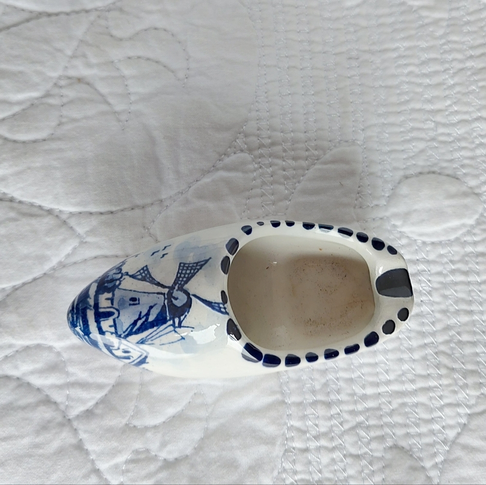 Delft Hand Painted Dutch Holland Blue Windmill 3.25” Clog Shoe Single Ashtray